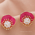 trendy flower stud earrings,14K gold plated copper earring jewelry for women 2021